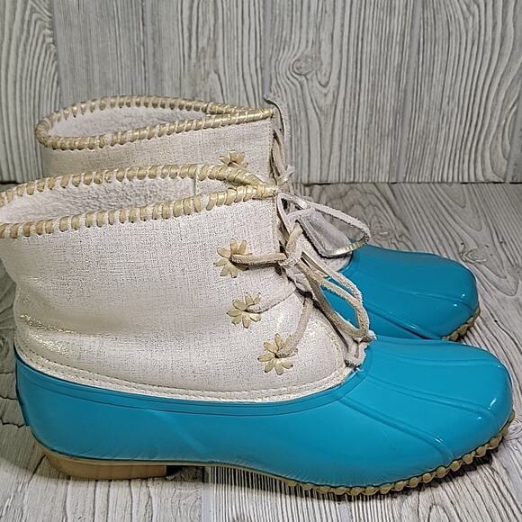 Jack Rogers Chloe Teal and Gold Duck Boots Womens Size 10 - Picture 2 of 12